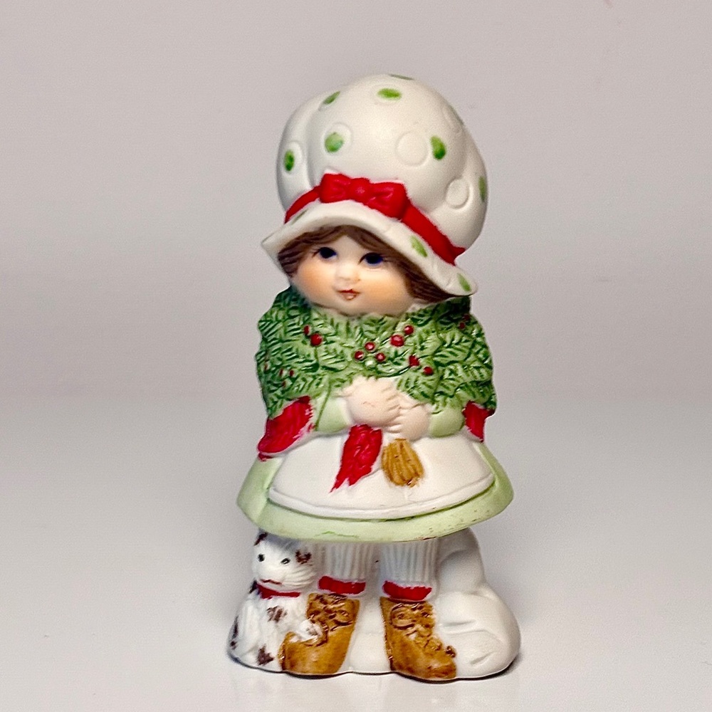 Vintage Bisque Porcelain Pomander Potpourri Holder Jasco Girl in Bonet with Cat
